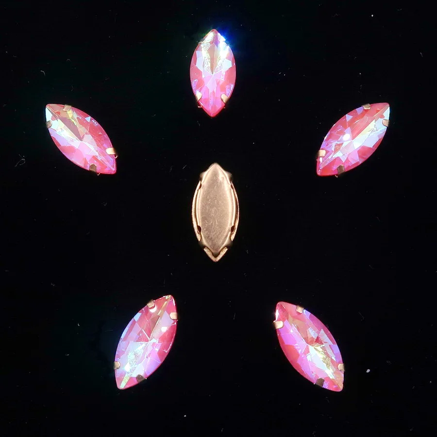 Navette-förmige Goldkrallenfassungen, 20 Stück, Regenbogenfarbene Glaskristalle, 7*15mm, zum Aufnähen, Pferdeaugen-Kristalle, für Taschen, DIY-Besatz – Detail 10