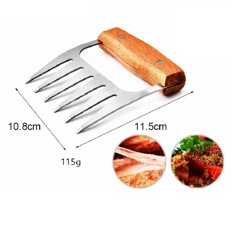 

Wooden Handle Bear Paw Pork Separator Stainless Steel Cooked Chicken Ripper Grinder Kitchen Creative Gadget