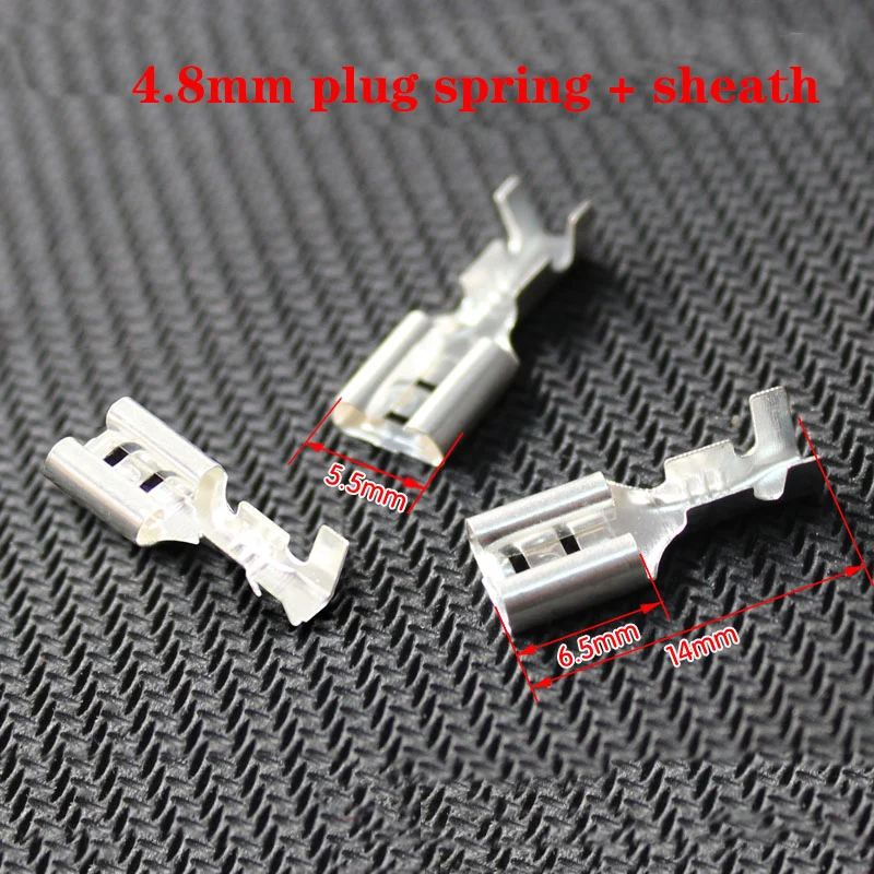 100 pieces 4.8mm plug spring terminal block cold pressed terminal copper galvanized with rubber sleeve brand new