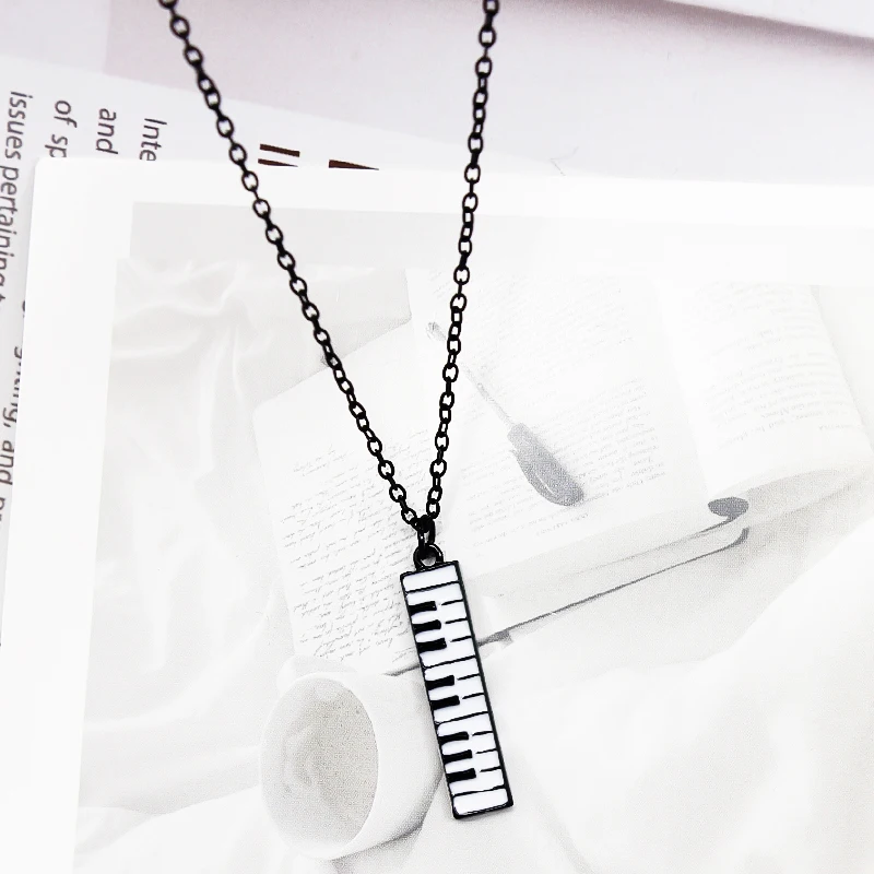 Piano Keyboard Pendant Necklace Electronic Organ Black White Keyboard Music Necklace for Women Kids Chains Choker Jewelry Gifts