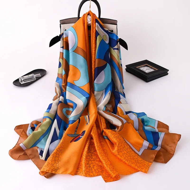 2023 New Style Classic Silk Scarves Spring Autumn Ladies Chiffon Lattice Print Shawl Popular Women Scarf Beach Quality Headscarf