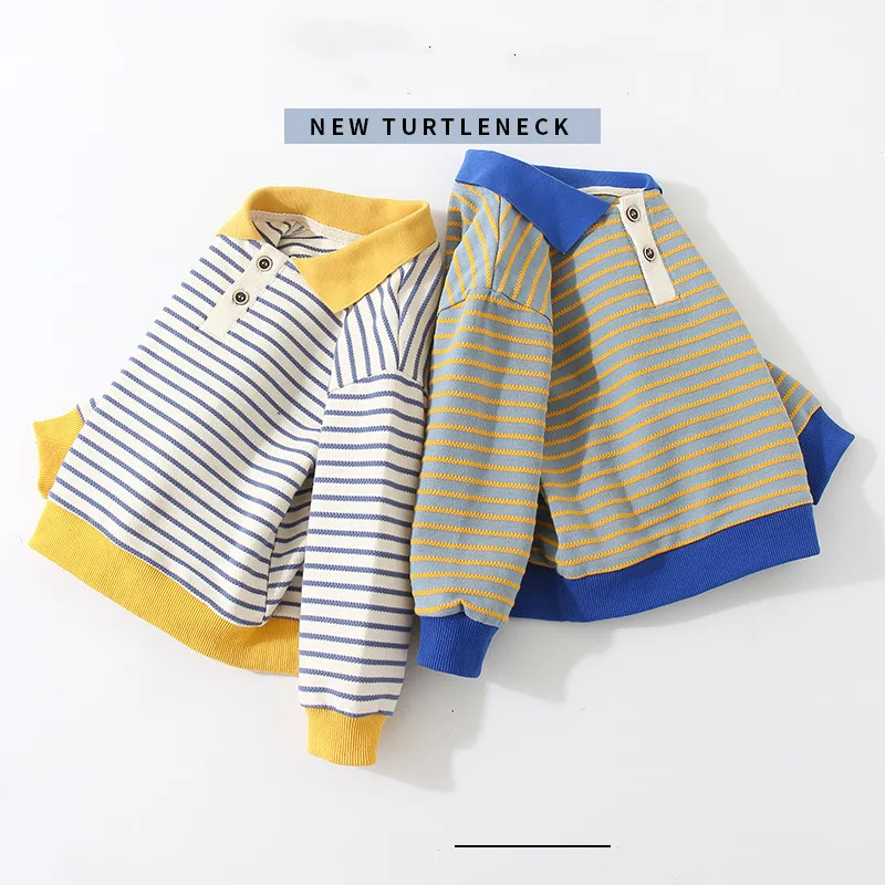 2024 Spring Autumn 2 3 4 6 8 10 Years School Child Cotton Turn-Down Collar Colorful Striped Patchwork T-shirt For Baby Kids Boy