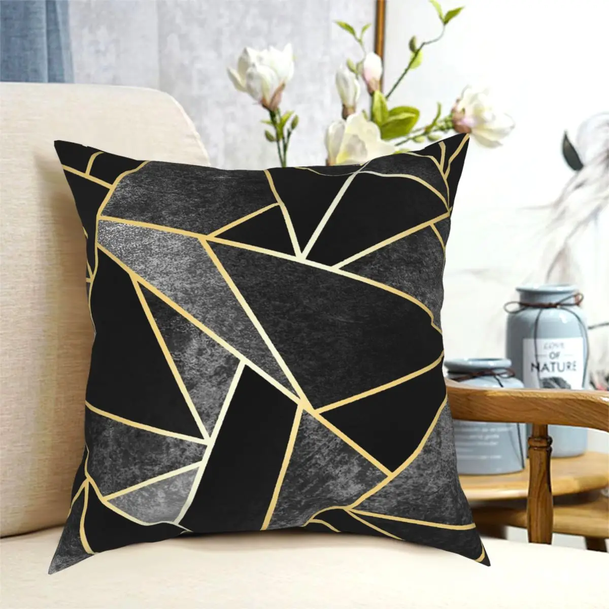 Black And Gold Shatter Pillowcase Polyester Creative Zip Decorative Throw Pillow Case Home Cushion Cover