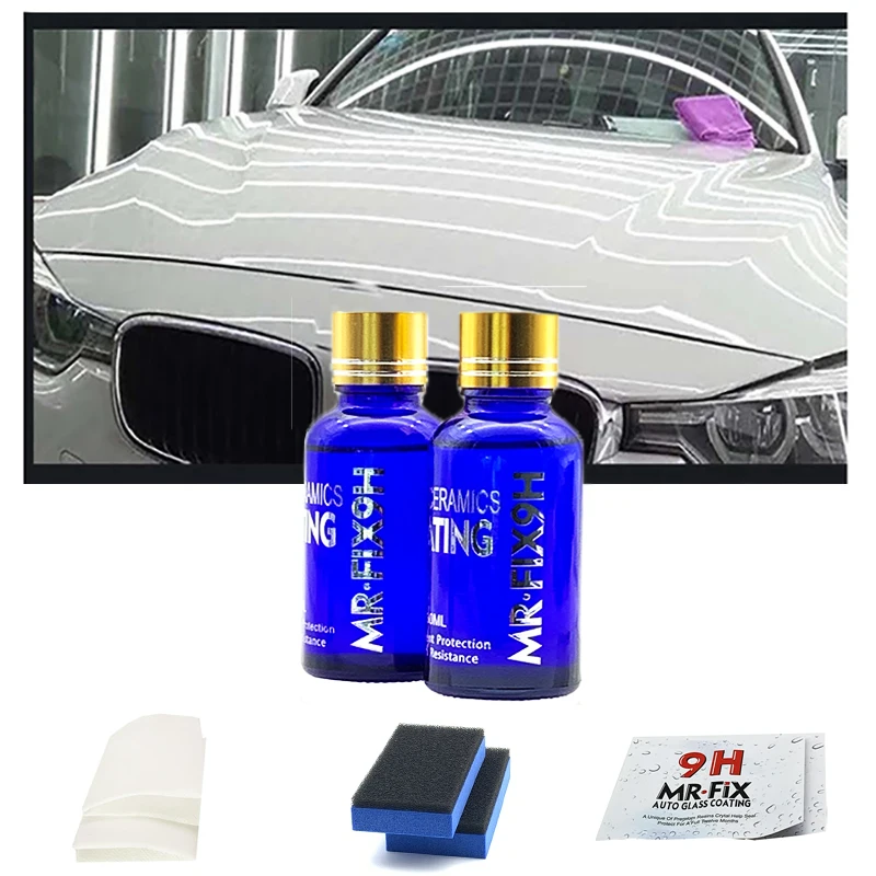 2PCS 9H Car Liquid Ceramic Coat Super Hydrophobic Glass Coating Set Polysiloxane and Nano materials Car Polish