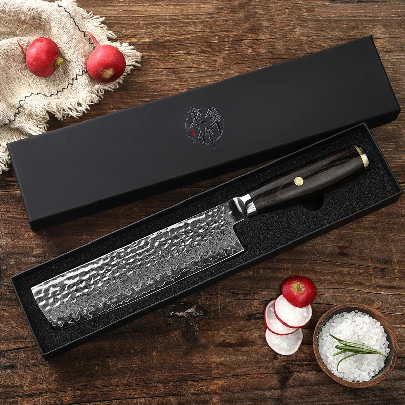 Kyokuto 67-layer V gold 10 Damascus steel Hammering kitchen knife chef Knives 7inch Nakiri knives Usuba Free wooden scabbard