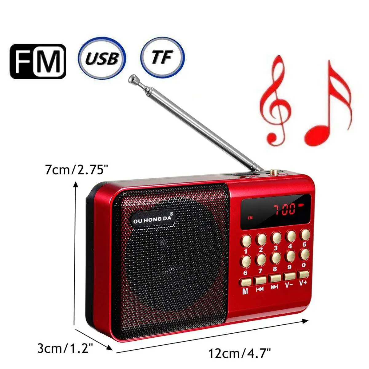 New Mini Portable Radio Handheld Digital FM USB TF MP3 Player Speaker Rechargeable