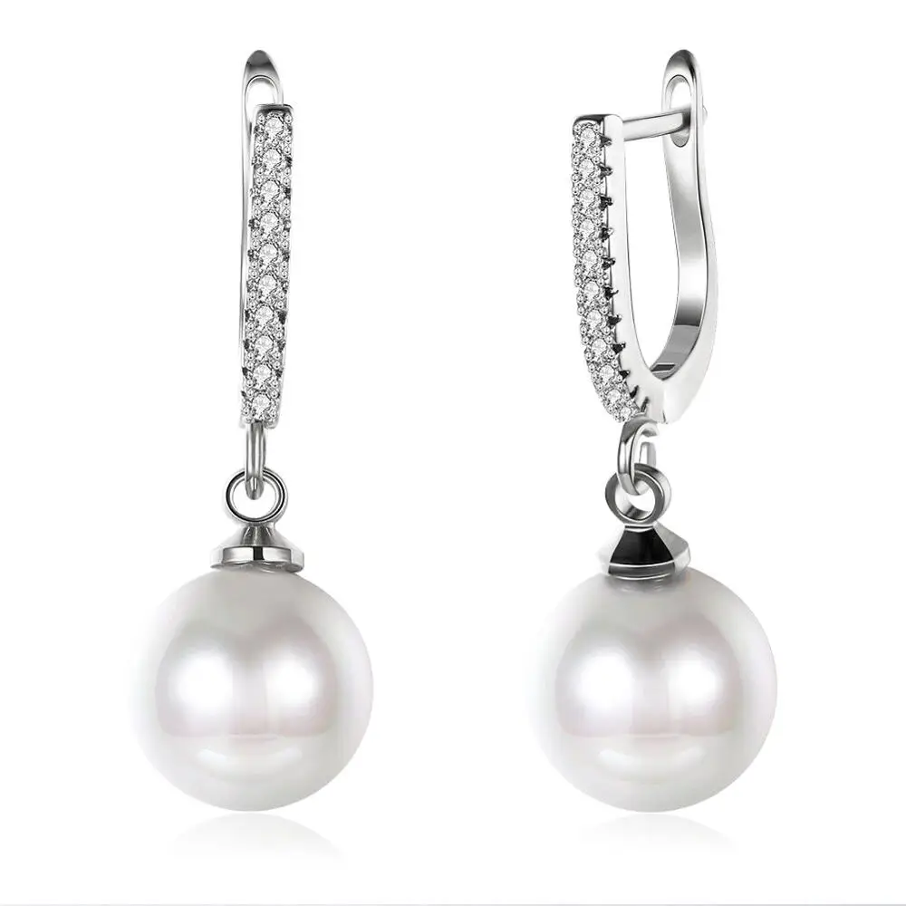 MxGxFam Elegant White Smooth Pearl 10 mm Drop Earrings For Women Gold Color 18 k FASHION JEWERLY AAA+
