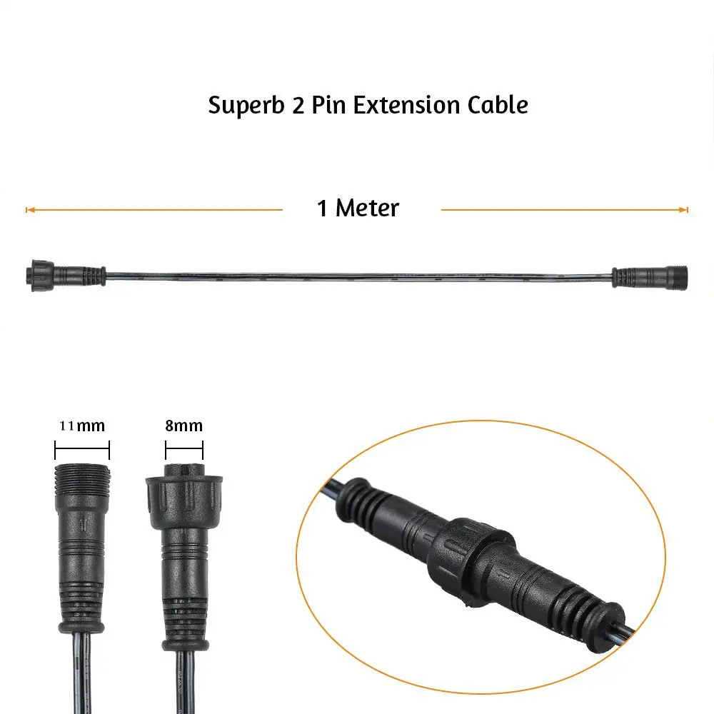 2pin DC12V światło do pokładu LED przedłużacz kabla męski na żeński wodoodporny IP67 100CM