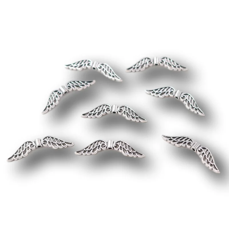 30pcs Silver Plated Angel Wings Necklace Earring Small Hole Bead Connector DIY Charms For Jewelry Carfts Making Supplies 29*17mm