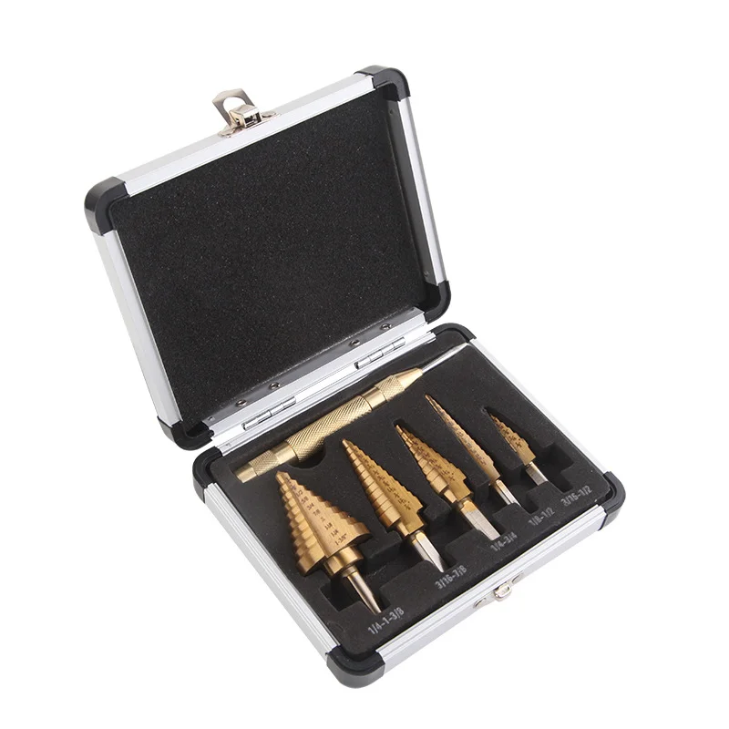 HSS British spiral straight groove step drill set step drill steel plate reaming drill aluminum box step drill center punch set