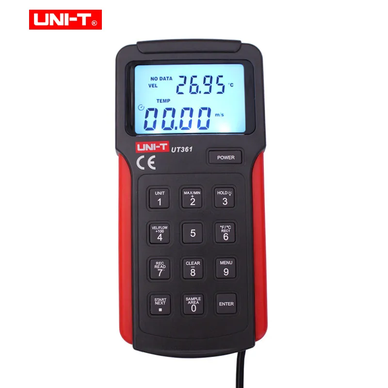 UNI-T UT361Digital Anemometer Air Flow Meter Tachometer Anemoscope 2-30m/s can measure temperature/wind speed/wind count.