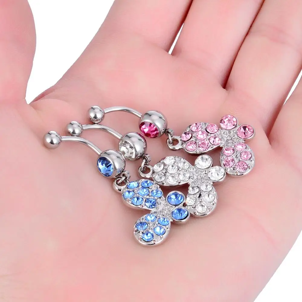 1/2PCS Butterfly Bellly Button Ring Dangle Blue Crystal Navel Piercing Sexy Butterfly Belly Piercing Bar Cute Piercing Ombligo