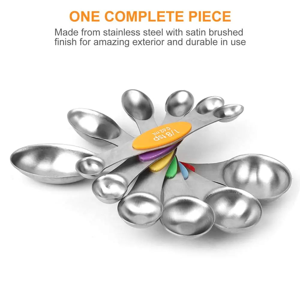 6 Pcs Magnetic Measuring Spoons Set Stainless Steel Dual Sided Stackable Teaspoons Tablespoons for Dry or Liquid Fits in Spice