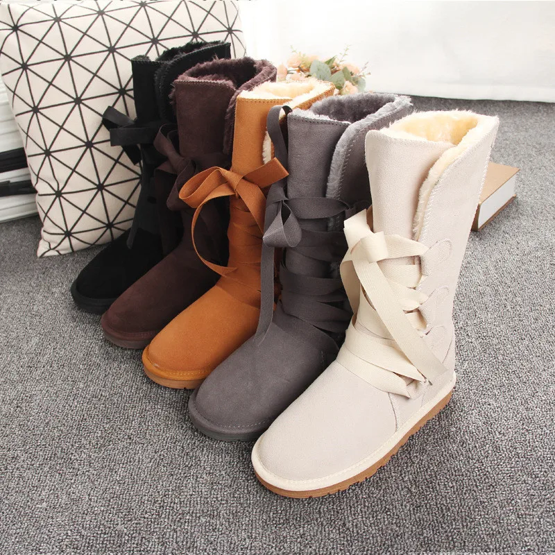 Shoes Women 2023 Cheap Lady Shoes Boots Genuine Leather Women Shoes Boots Long Winter Boots Lace Up Genuine Leather Snow Boots