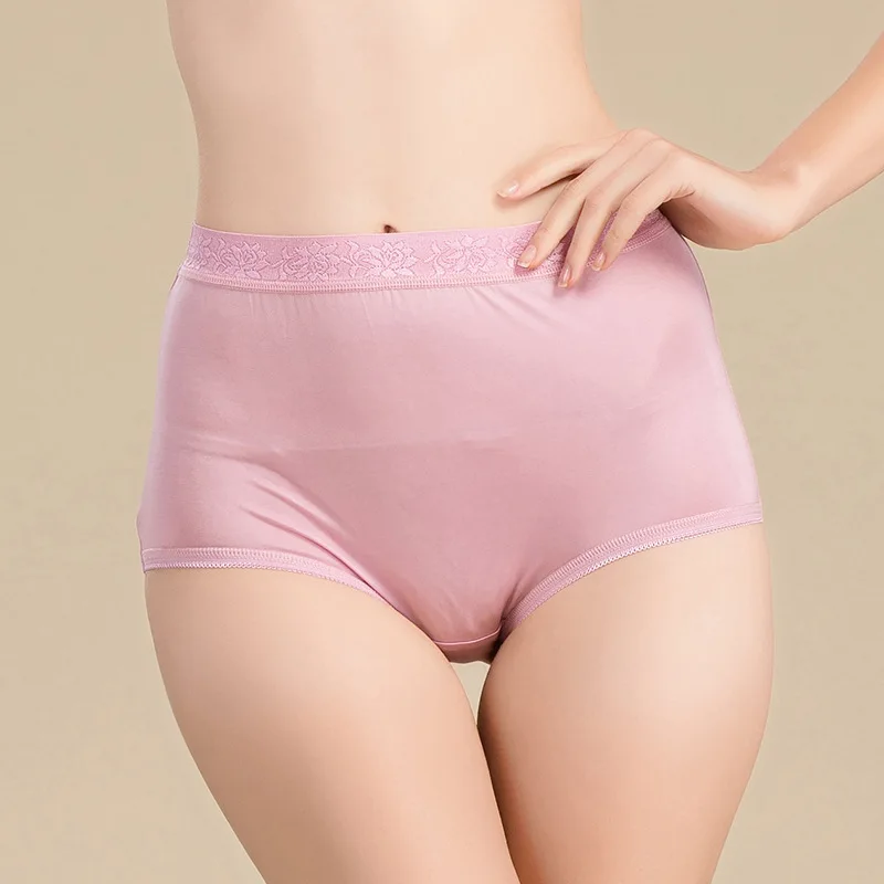 

Birdsky, 3PCS 100% natural mulberry silk Women briefs panties knitted underwear, lace band high rise waist,7 solid colors. HC-09