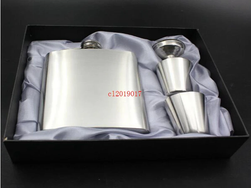 

50set 7 Ounce Stainless Steel Hip Flask With 2 Shot Glass Cup And Funnel In Black Portable Gift Box Set