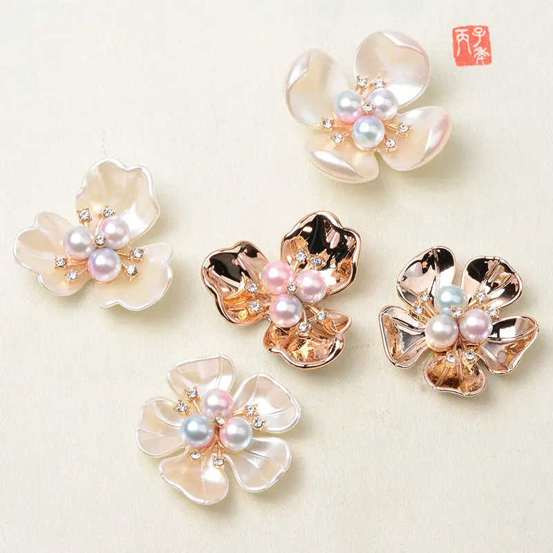 5 pcs/lot Alloy Rhinestone flower petal Diamond Pendant Buttons Ornaments Jewelry Earrings Choker Hair DIY Jewelry Accessories