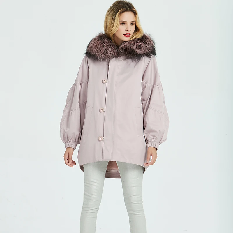 Fur Boollili Women's Coat Female Rabbit Fur Liner Parka Winter Jacket Women Raccoon Fur Collar Pink Jackets Warm Outwear