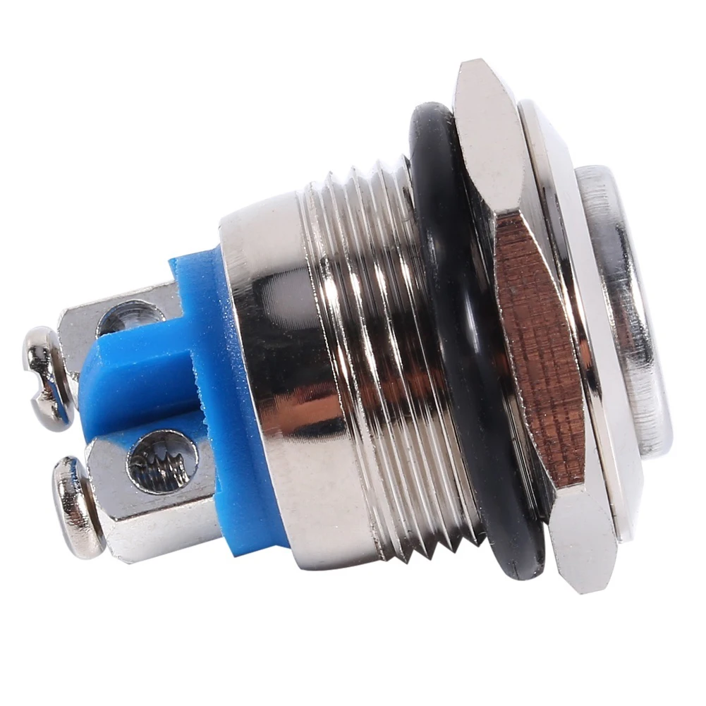 12V 16mm Metal Push Button Switch IP67 Waterproof Nickel Plated Brass Press Vehicle Metal Self-reset Push Button ON/OFF Switch