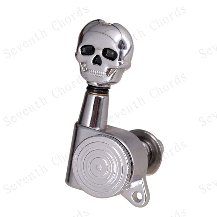 3R3L Chrom-Gitarrenstimmwirbel mit Totglockenmechanismus für Akustik-, E- und Folk-Gitarren – Totenkopf-Design – Detail 6