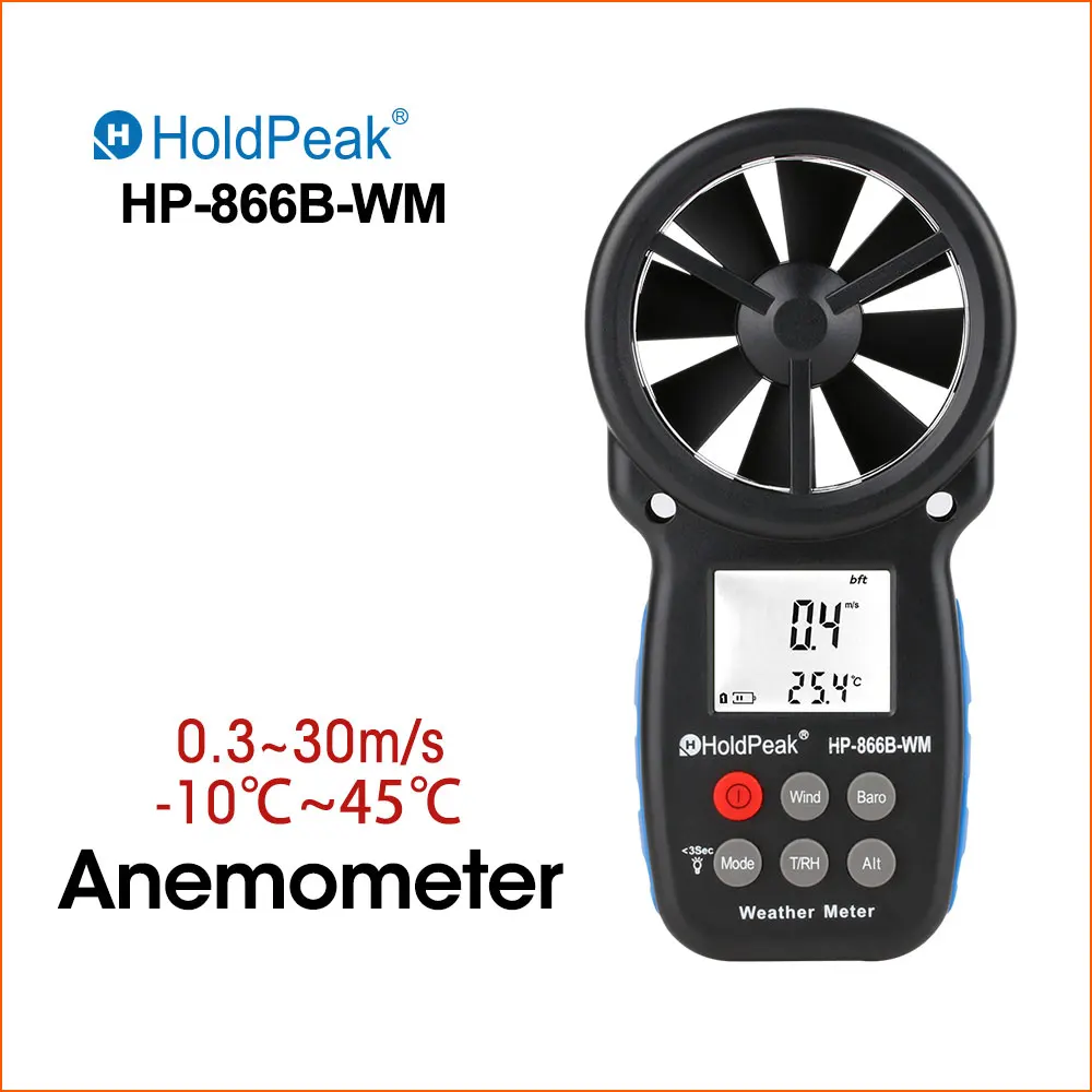 HoldPeak LCD Digital Anemometer Thermometer Wind Speed  Measurement Air Velocity Wind Sensor Handheld Anemometer