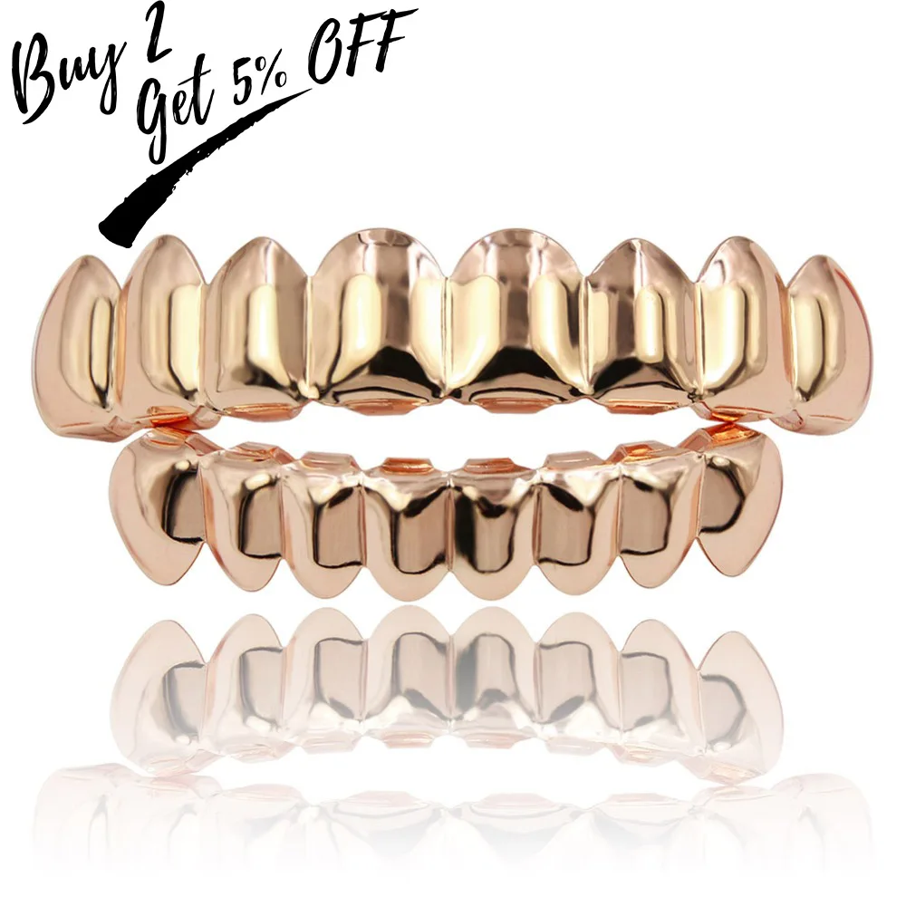 TOPGRILLZ 8/8 Hip Hop Teeth Grillz  Golden Silver Color grills For Halloween