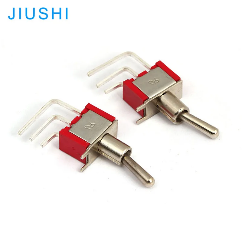 10pcs MTS-102C4 mounting hole 6mm red toggle switch 2 position 3 bent terminals