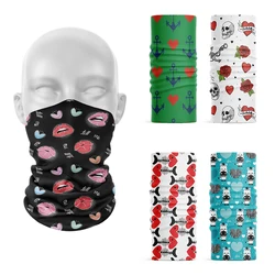 Nova moda coração elemento rosto anel cachecol crânio pescoço tubo bandana feminino bandana acessórios para o cabelo da menina elástico pulseira buffe