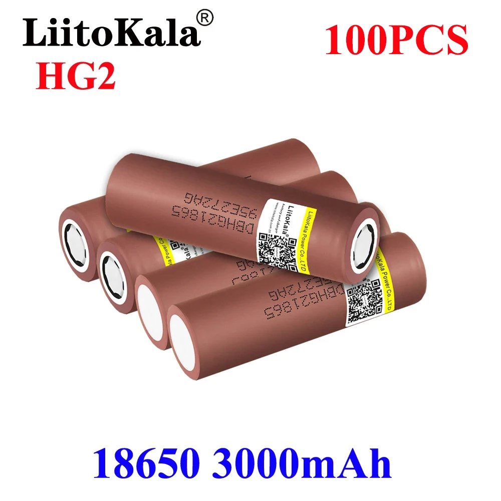 100pcs original Liitokala  HG2 18650 3000mAh battery 3.6v The discharge 30A Dedicated battery