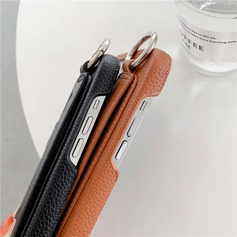 Luxury card holder wrist strap leather wallet phone case For iphone 16 17 15 14 pro 16Pro Max 13 11 12 Mini Protective cover