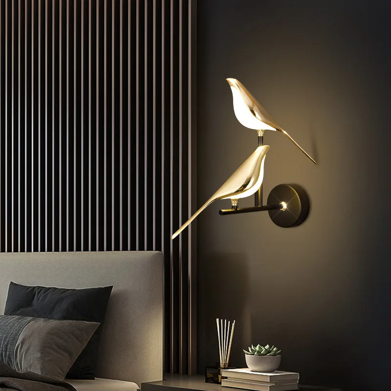 Postmodern Creative LED Magpie Wall Lamp For Indoor Living Room TV Wall Bedroom Room Bedside Golden Bird Wall Lighting