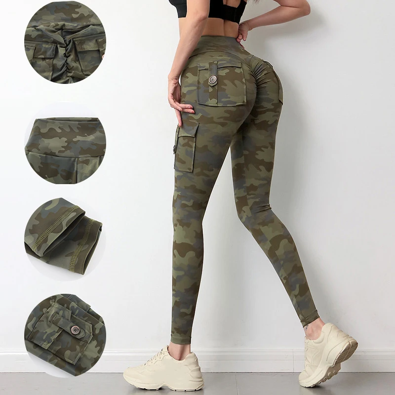 Camouflage Yoga Pants Women Fitness Leggings Workout Sports With Pocket Sexy Push Up Gym Wear plus size XL