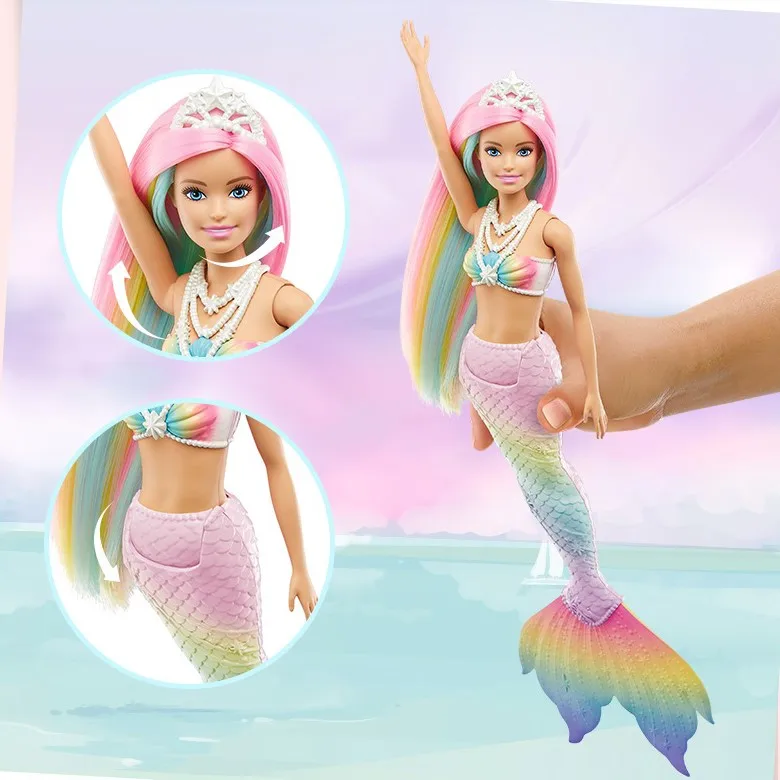 Original Barbie Doll Dreamtopia Magic Mermaid Dolls for Girls Rainbow Hair Water Activated Color Change Feature Brinquedos GTF89