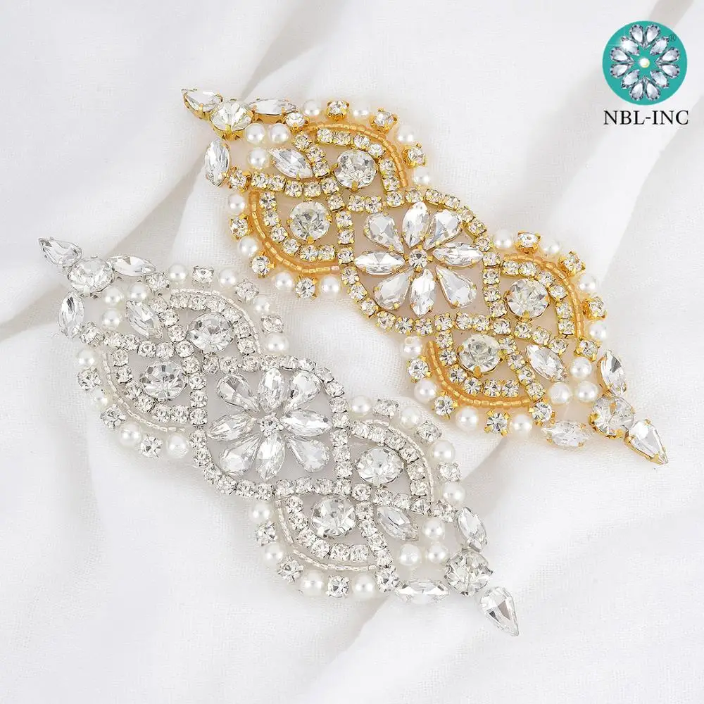 

(1PC) Bridal wedding with silver crystals rhinestone applique sash belt for wedding dress WDD0787