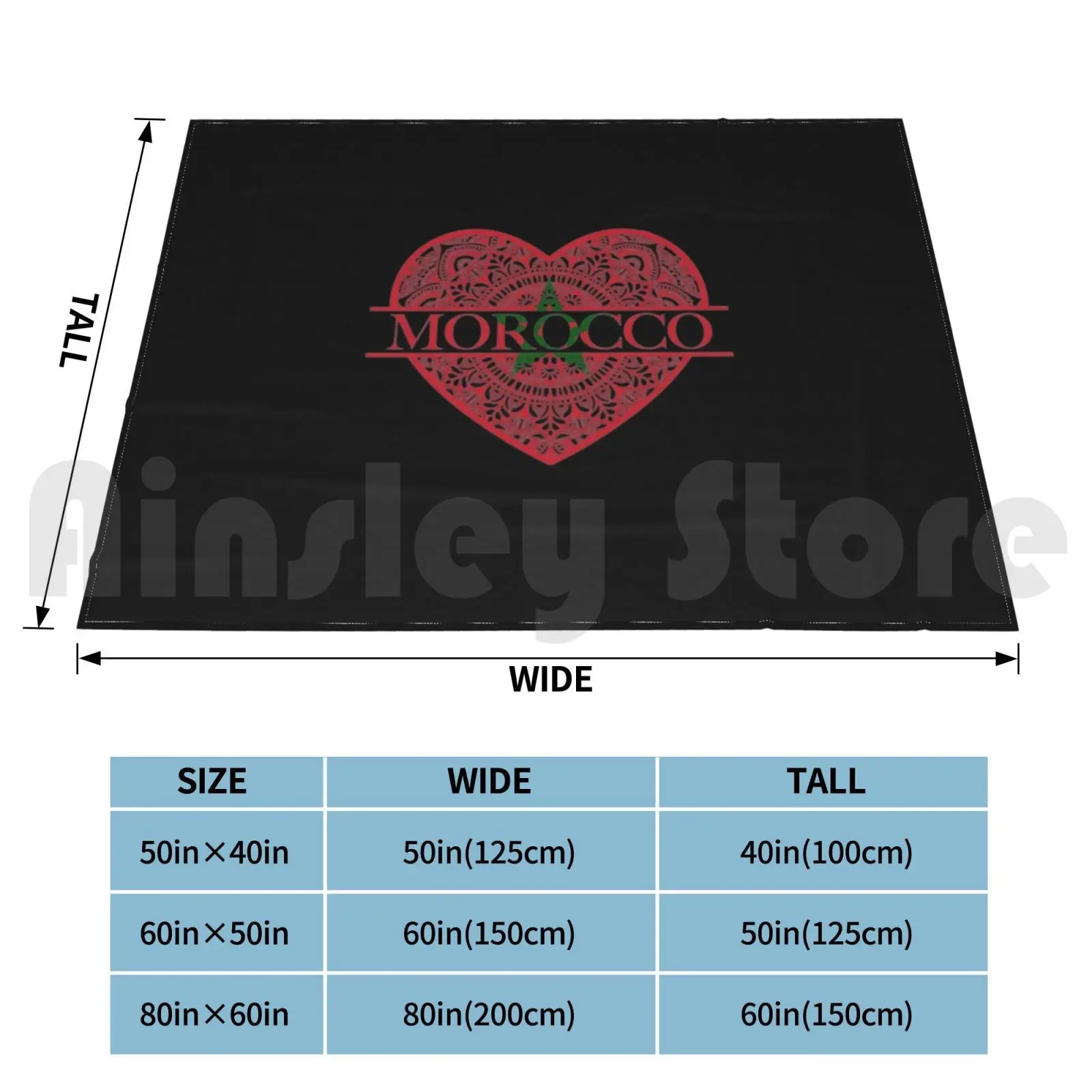 I Love Morocco Heart Mandela Flag Of Morocco-Gift For Moroccan From Morocco Blanket For Sofa Bed Travel