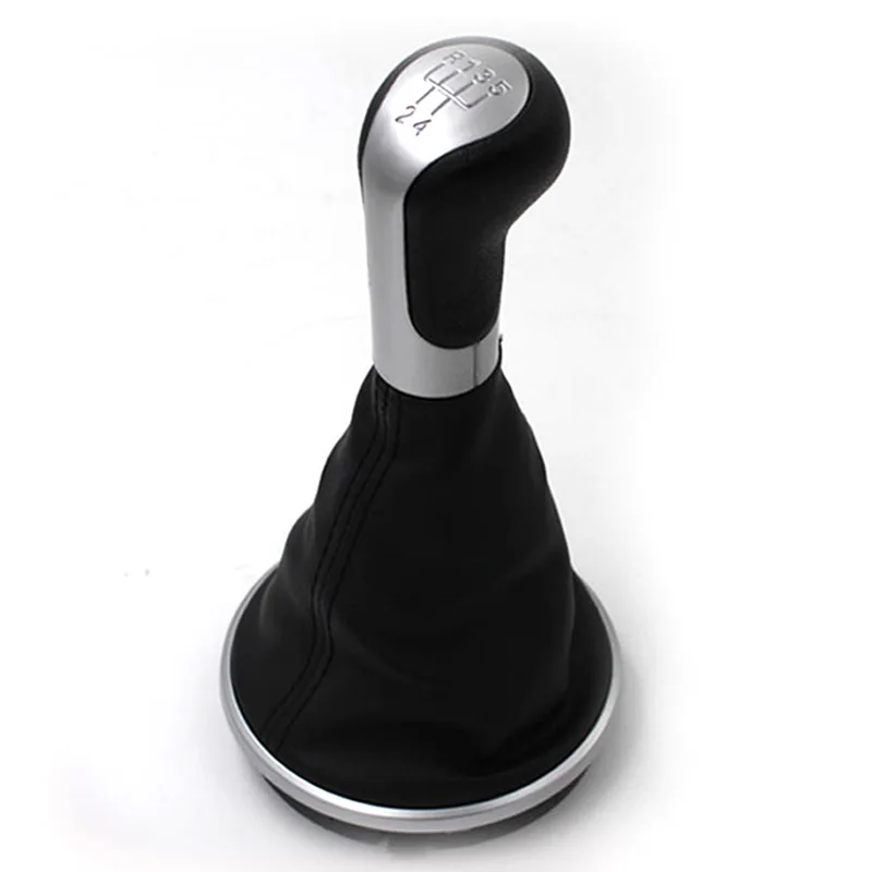 For Skoda Fabia 2 2007 2008 2009 2010/Roomster 2006-2010 New 5 speed Gear Shift Knob With Leather Gaiter Sliver Cap 5J0711113F