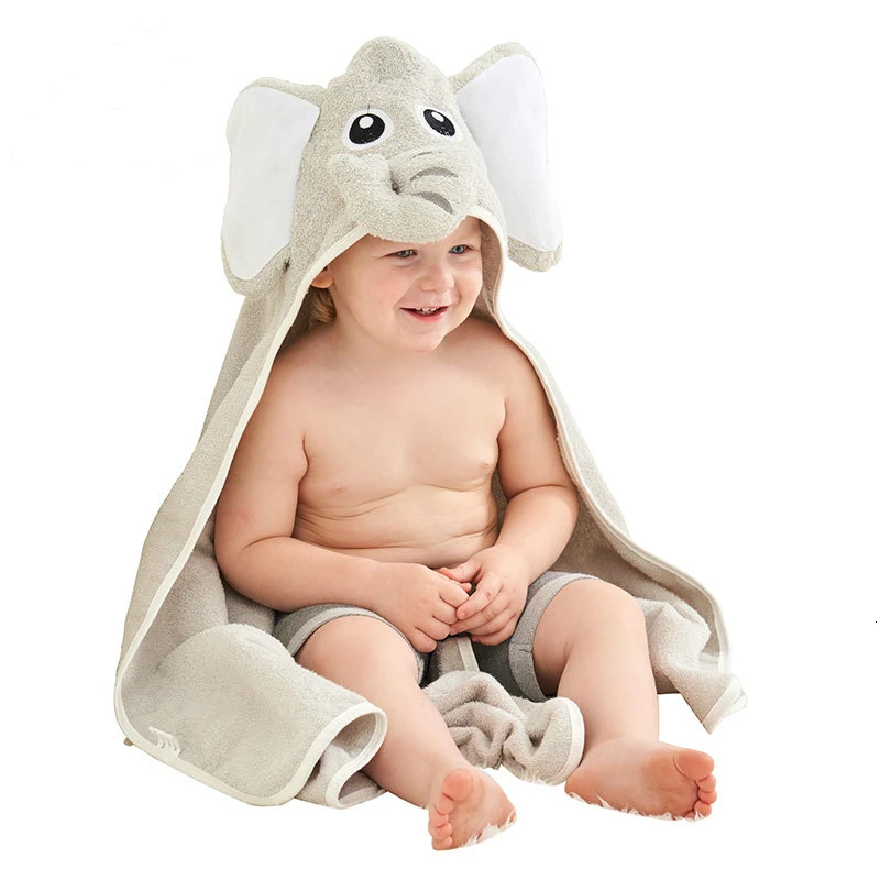 Cute Animal Baby Bath Towel Soft Cotton Towels Bathroom Cartoon Elephant Shape Baby Hooded Towel Hygroscopicity Beach Towel Baby