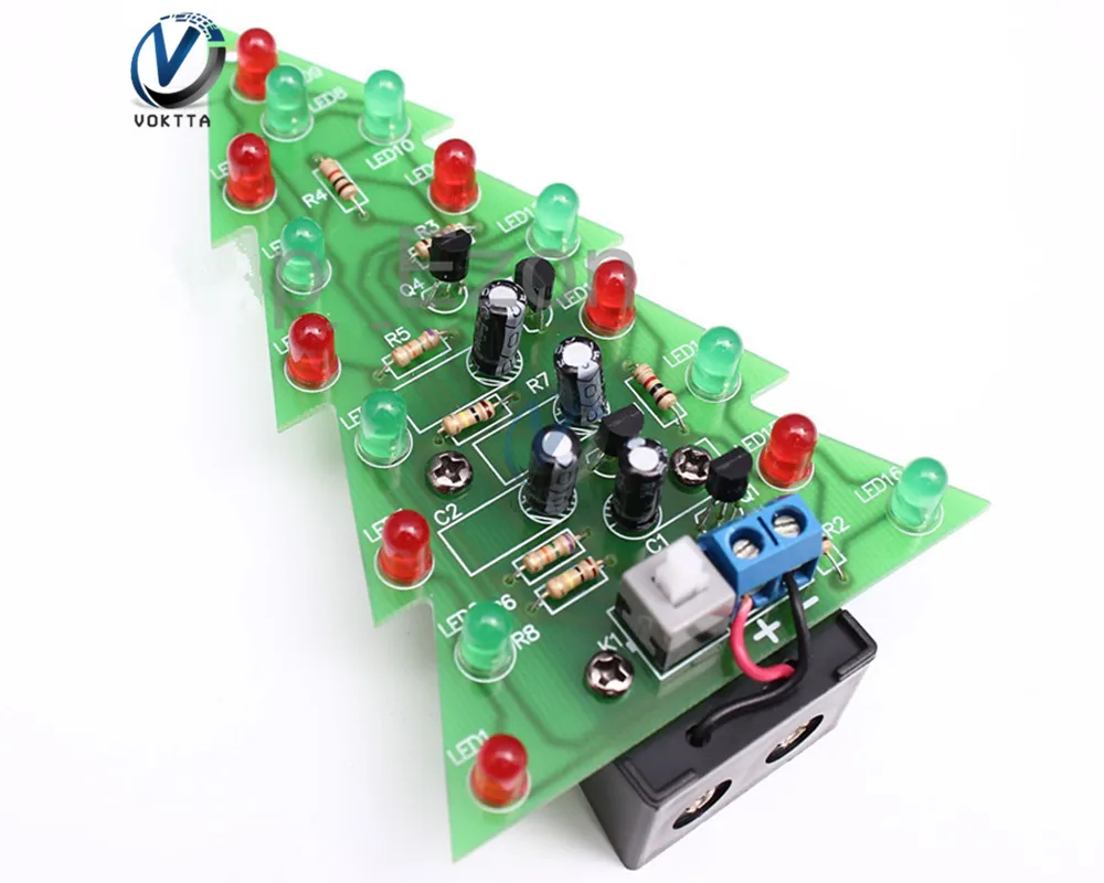 Red/Green Color LED Flash Christmas Tree Parts Kit Diy 3D Christmas Tree Circuit Board Module LED Electronic Fun Suite Gift