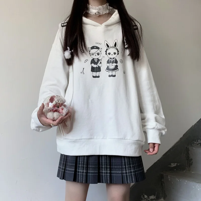 Harajuku Lose Langarm Tops Frauen Hoodie Japanischen Druck Pullover Plus Größe Schwarz T Vintage Schwarz худи Vintage Dropshipping