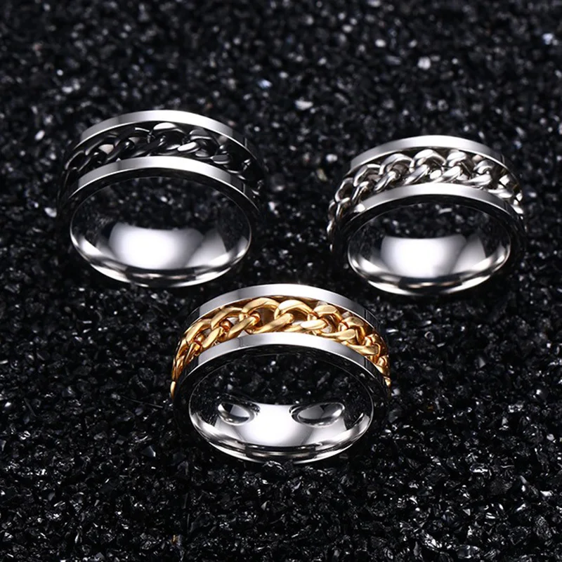 Men's 8mm Rotatable Chain Ring, Stainless Steel Gift