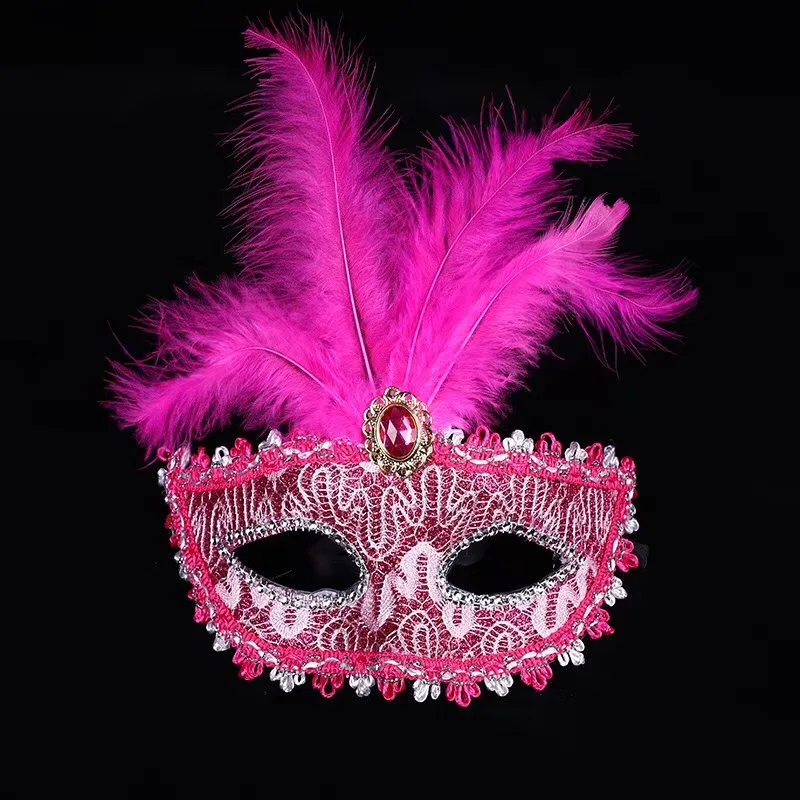 Party Mask Feather Half Face with Diamond Ladies Mask Holiday Party Decoration Christmas Masquerade Mask