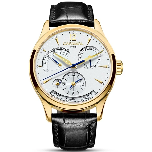 Carnival KARNEVAL Neue Dual Time Zone Uhren für Männer Automatische Multifunktions Männer Mechanische Armbanduhren Saphir Kalender Montre Homme 5