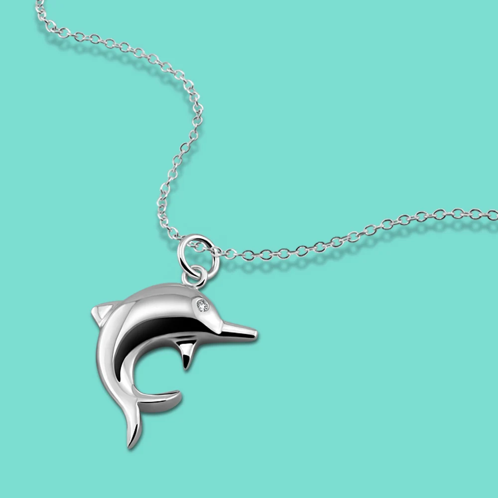 Noble 925 Sterling Silver Dolphin Pendant Collar Necklace Female Light Luxury Unique Design Refinement Chain 45-60CM Jewelry