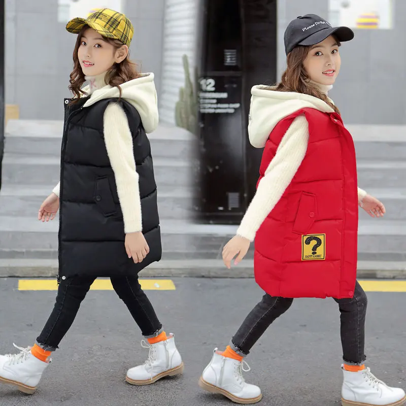 Fashion Kids Girls Warm Vest Autumn Winter Thicken Add Wool Sleeveless Coats for Teenage Cotton Children Outerwear Sport Jackets