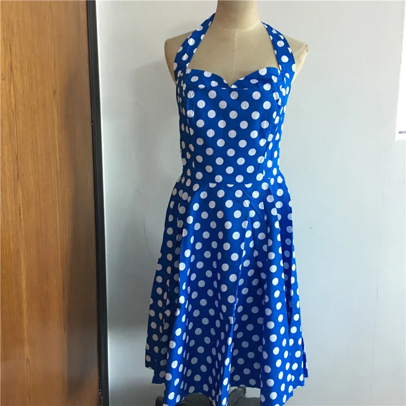 

Womens Halter Polka Dots Vintage Rockabilly Celeb Dress Vestidos