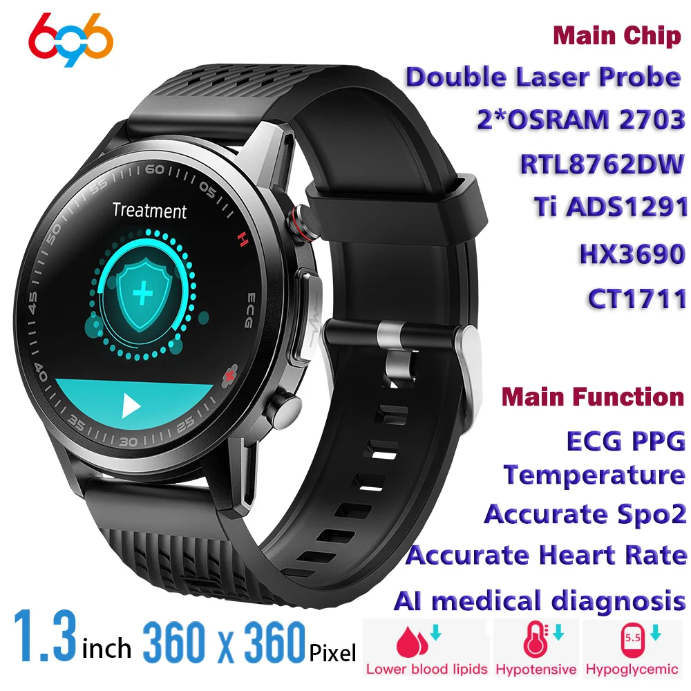 Professional Health Smart Watch Ti Chip Treat Three High With Double Laser Body Temperature Thermometer Spo2 ECG PPG Smartwatch