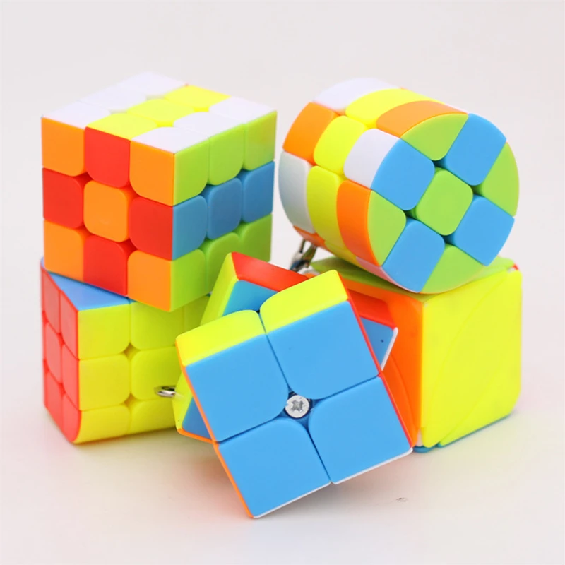 Zcube KeyChain Mini 2x2 3x3 Trihedron Cylinder Magic Cube  Creative Cube Hang Decorations - Colorful