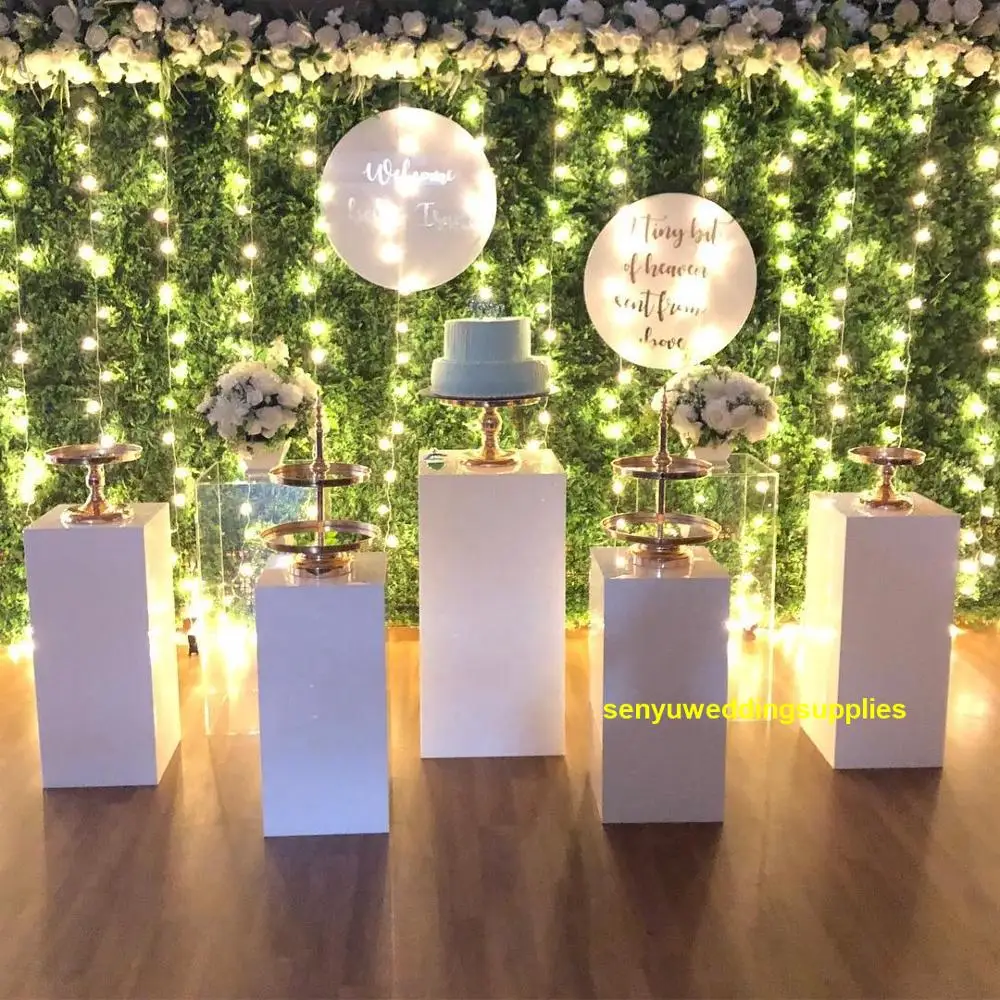 5pcs/set )Wedding supplier acrylic backdrop wedding white mental square  plinth wedding display stand senyu1486