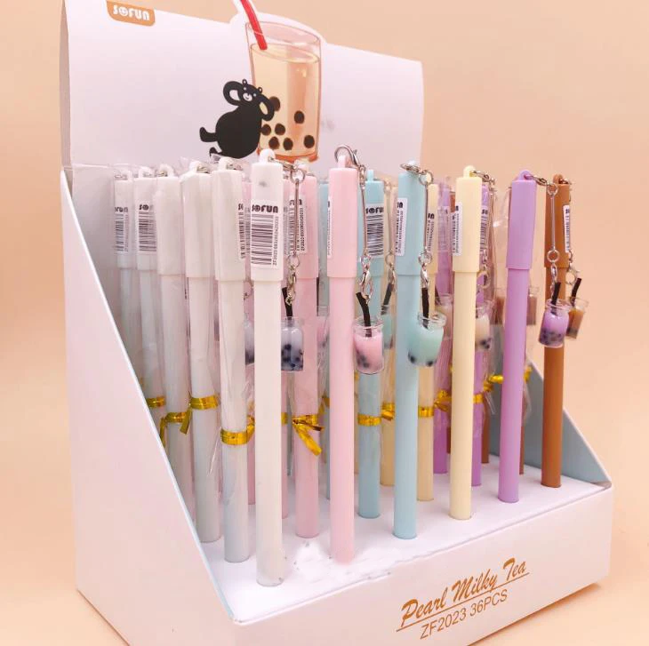 1 Pcs Kawaii Mini Bubble Tea Bottle Pendant Gel Pens Signature Pens School Office Stationery Gift