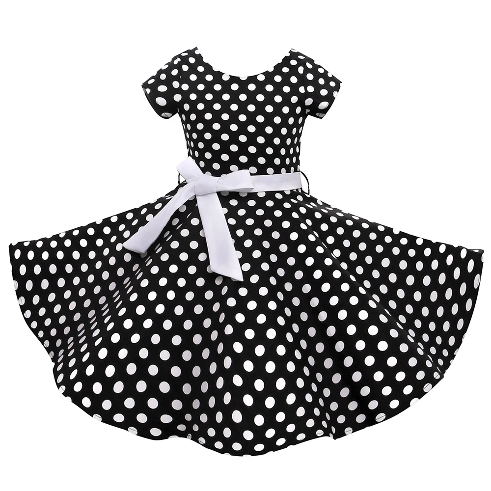 Red,Black Classy Audrey 1950s Vintage Rockabilly Swing Dot Girl Party Dress Summer Cotton Girls Clothes Kids Princess Dress